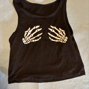Black Tank Top with Skeleton Hand Design
